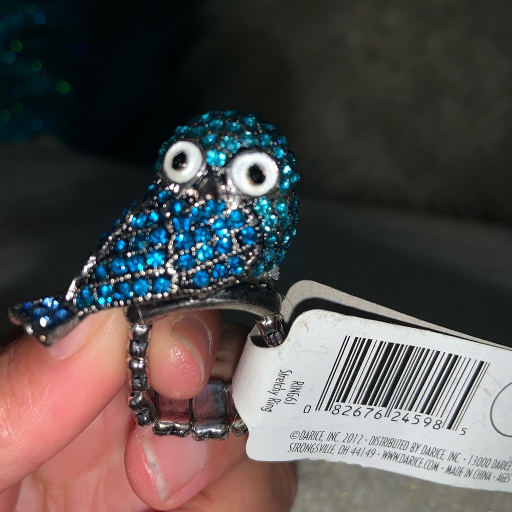 Blue crystal bird ring with elastic band